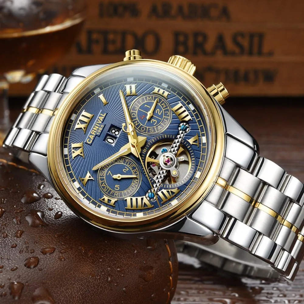 with ecosystem overburden wonderfully impulse outrage Steel Case Carnival Men's Complications Automatic Mechanical Watch 