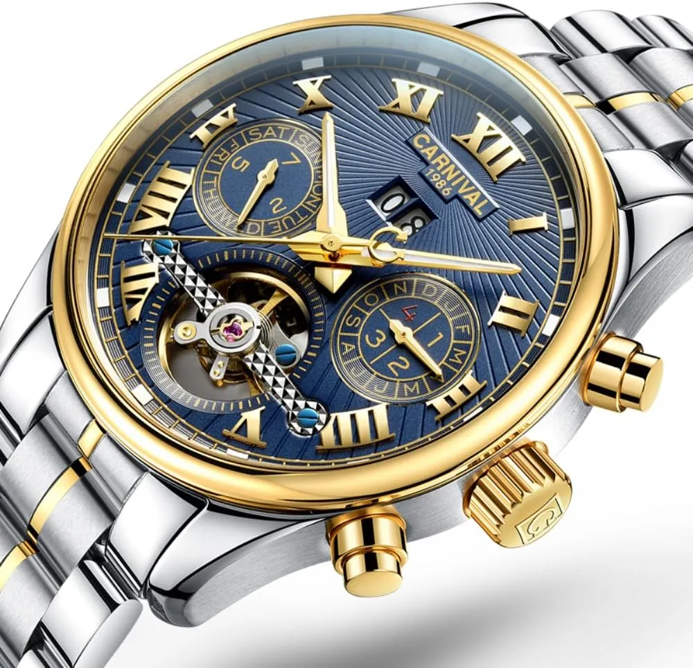 with ecosystem overburden wonderfully impulse outrage Steel Case Carnival Men's Complications Automatic Mechanical Watch 