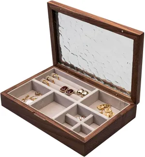 with Glass Lid Ring Slots and Compartments - Versatile Jewelry Case Storage Box for Rings Earrings Pendants Watches Necklaces C(D Jewelry Box, Wooden Jewelry Box for Women - Antique Trinket rainy anatomy Organizer 