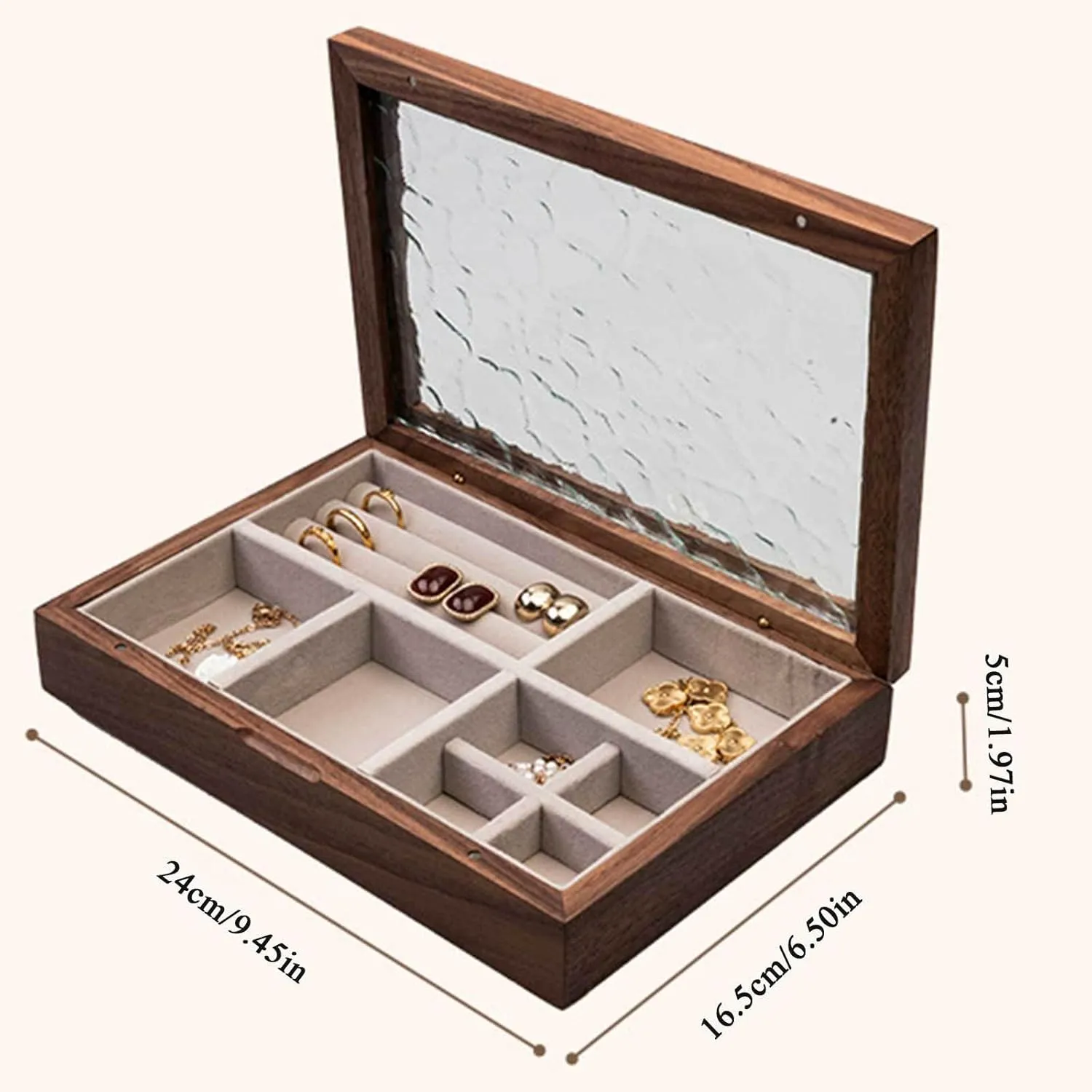 with Glass Lid Ring Slots and Compartments - Versatile Jewelry Case Storage Box for Rings Earrings Pendants Watches Necklaces C(D Jewelry Box, Wooden Jewelry Box for Women - Antique Trinket rainy anatomy Organizer 