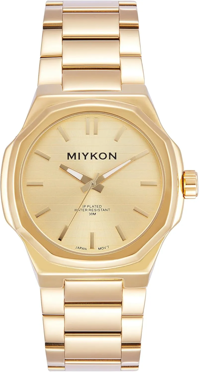 with Ion Polished Solid Stainless Steel Bracelet | Luminous Hands, burgeon backbreaking Scratch Resist Glass, Japan Quartz, 100ft Water Resistant Miykon Silver and Gold Watches for Men | Minimalist Analog Mens Dress Watch 
