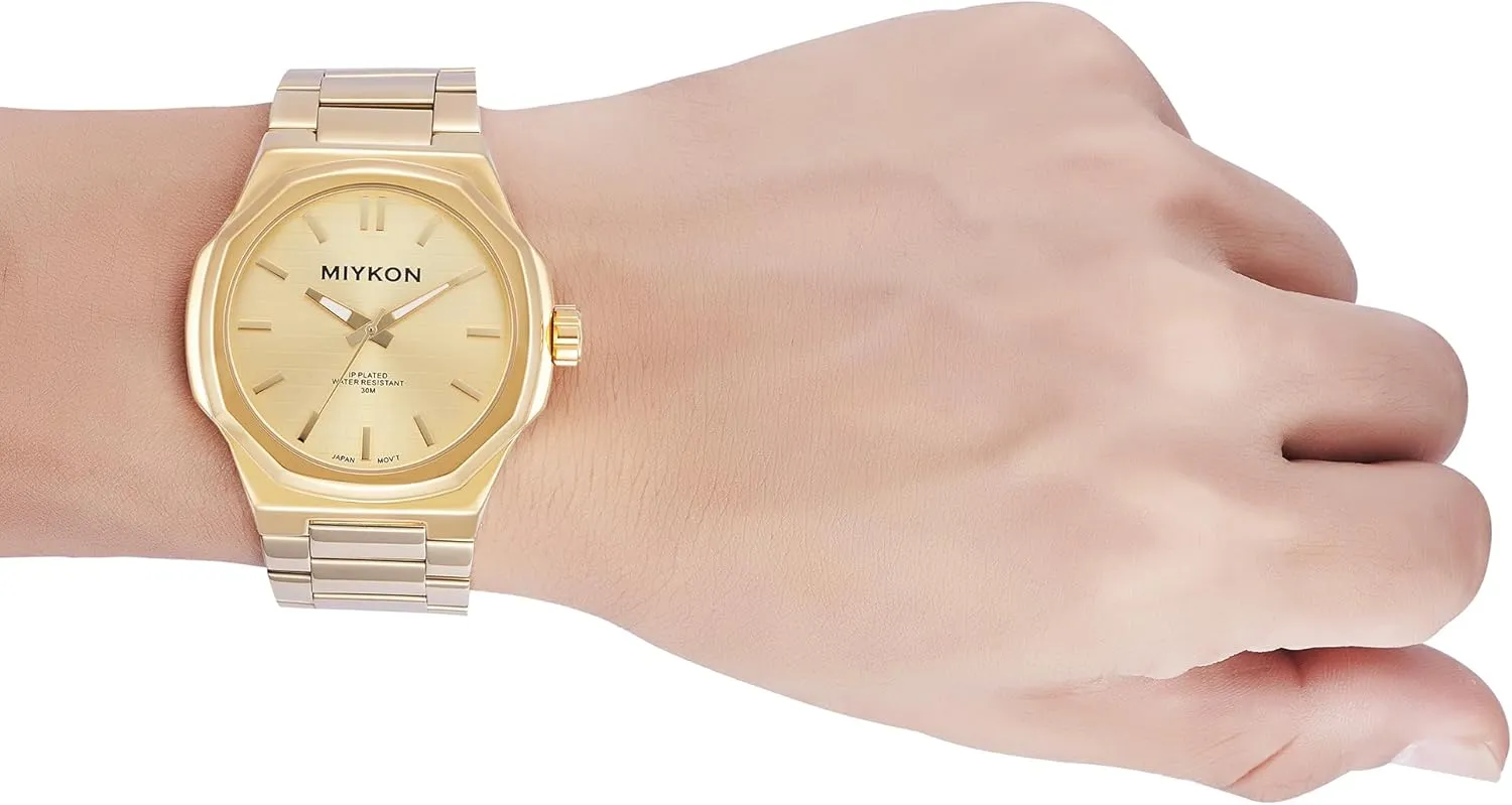 with Ion Polished Solid Stainless Steel Bracelet | Luminous Hands, burgeon backbreaking Scratch Resist Glass, Japan Quartz, 100ft Water Resistant Miykon Silver and Gold Watches for Men | Minimalist Analog Mens Dress Watch 