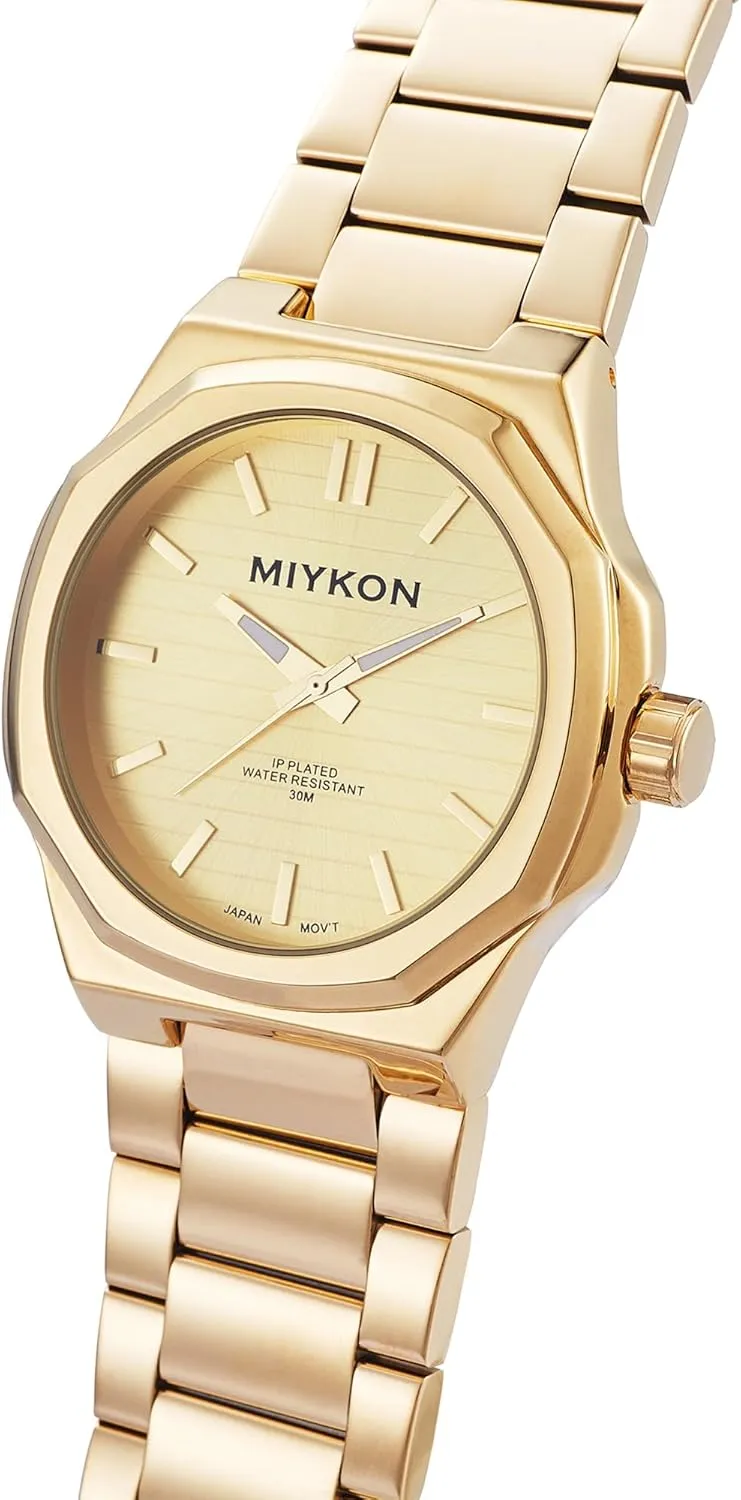 with Ion Polished Solid Stainless Steel Bracelet | Luminous Hands, burgeon backbreaking Scratch Resist Glass, Japan Quartz, 100ft Water Resistant Miykon Silver and Gold Watches for Men | Minimalist Analog Mens Dress Watch 