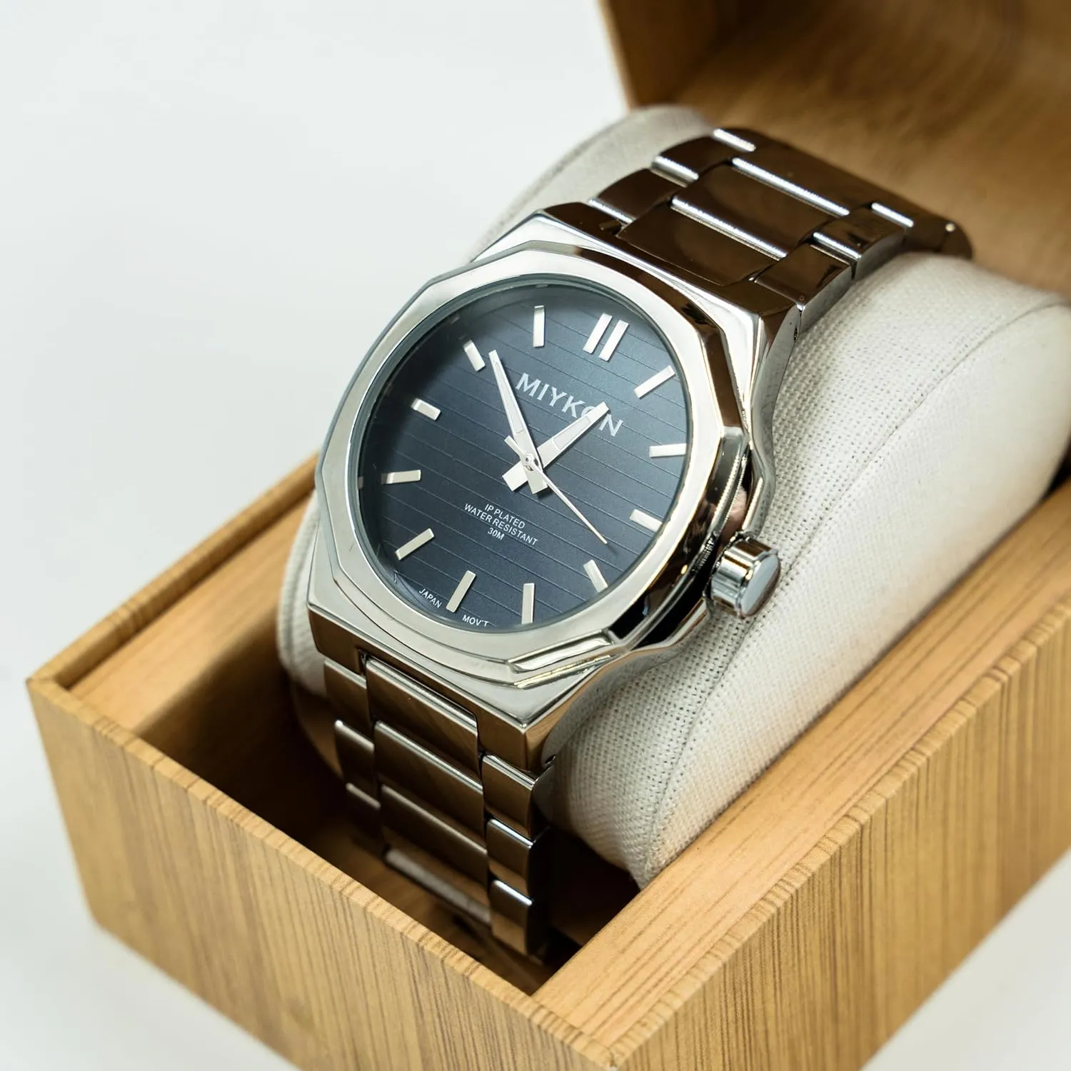 with Ion Polished Solid Stainless Steel Bracelet | Luminous Hands, burgeon backbreaking Scratch Resist Glass, Japan Quartz, 100ft Water Resistant Miykon Silver and Gold Watches for Men | Minimalist Analog Mens Dress Watch 