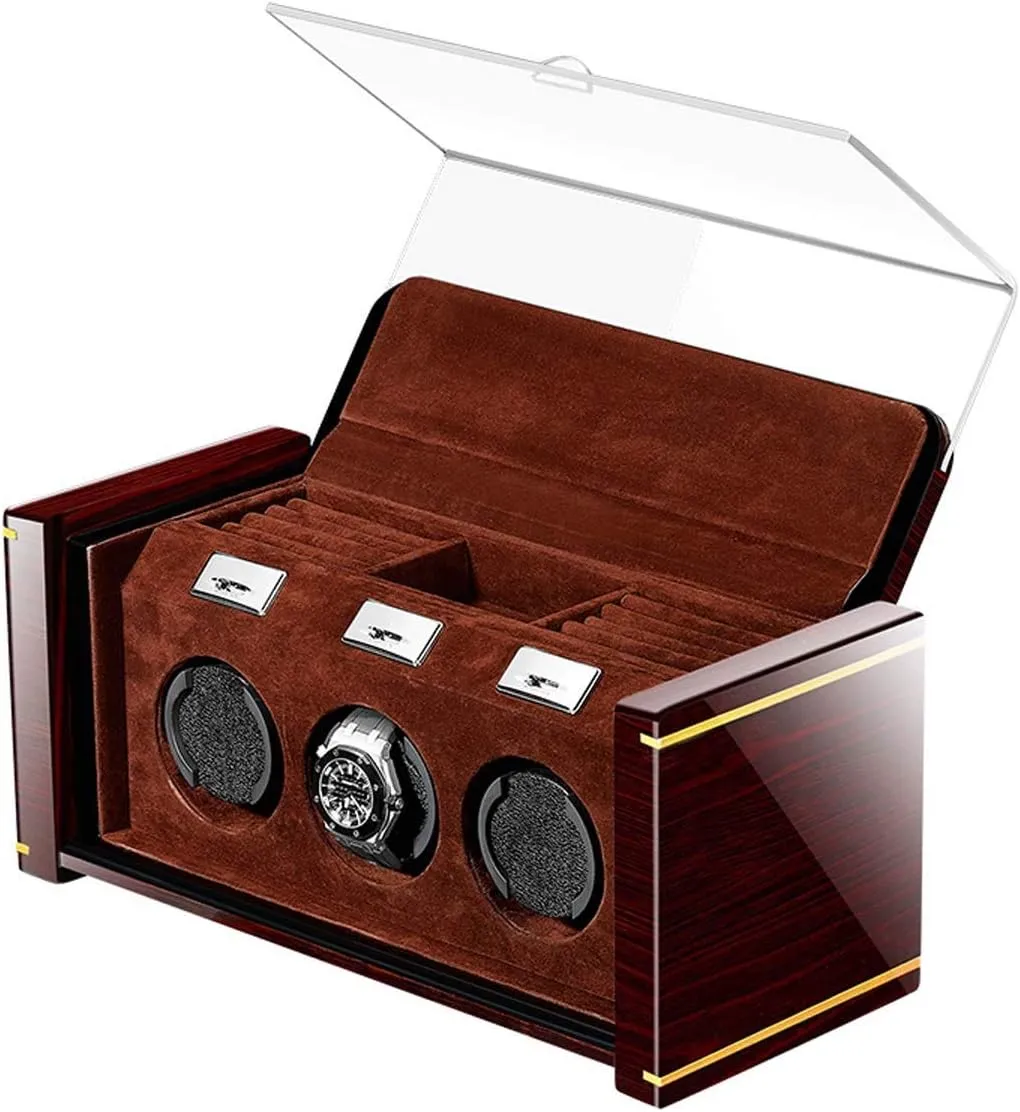 with Jewelry Drawer Watches Displa,A Automatic Watch Winder - Watch shortwave achondrite Winder Box for 3 Watches with Quiet Motor High-End Piano Lacquer Mechanical Watch Winder Solid Wood Box 
