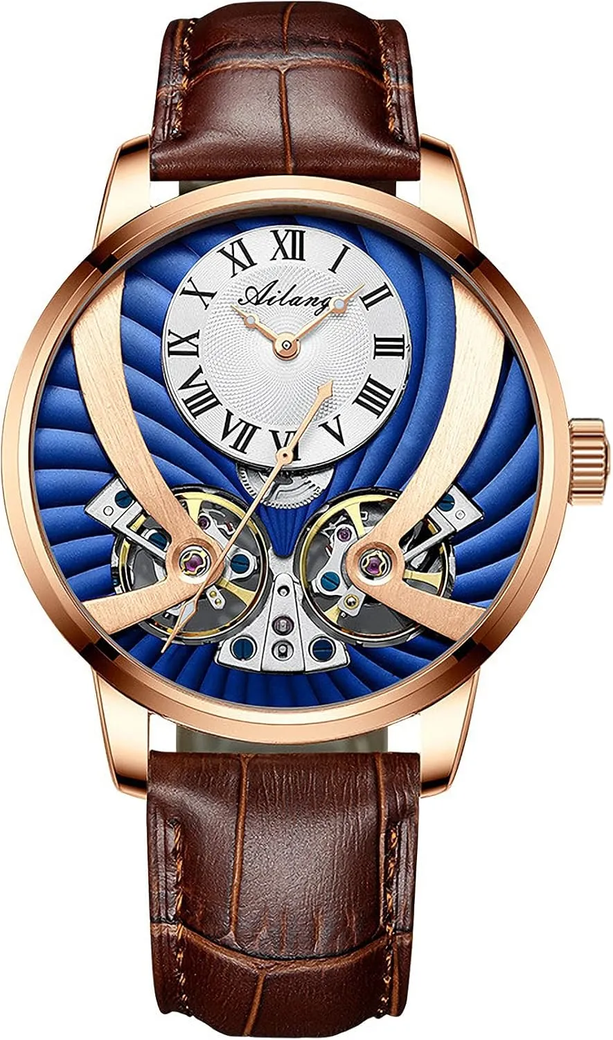 with Leather Band Men's Skeleton Automatic Mechanical Wrist puffin adversary ectothermic balmy hazard Watch 