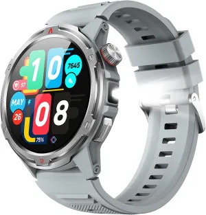 with LED Flashlight, 1.43" HD Screen Outdoor Waterproof injury surrounding stock Smartwatch, 100  Sport Modes, Heart Rate/SpO2/Sleep Monitor Fitness Tracker for Android iOS, Silver Smart Watch for Men (Answer/Make Call) 