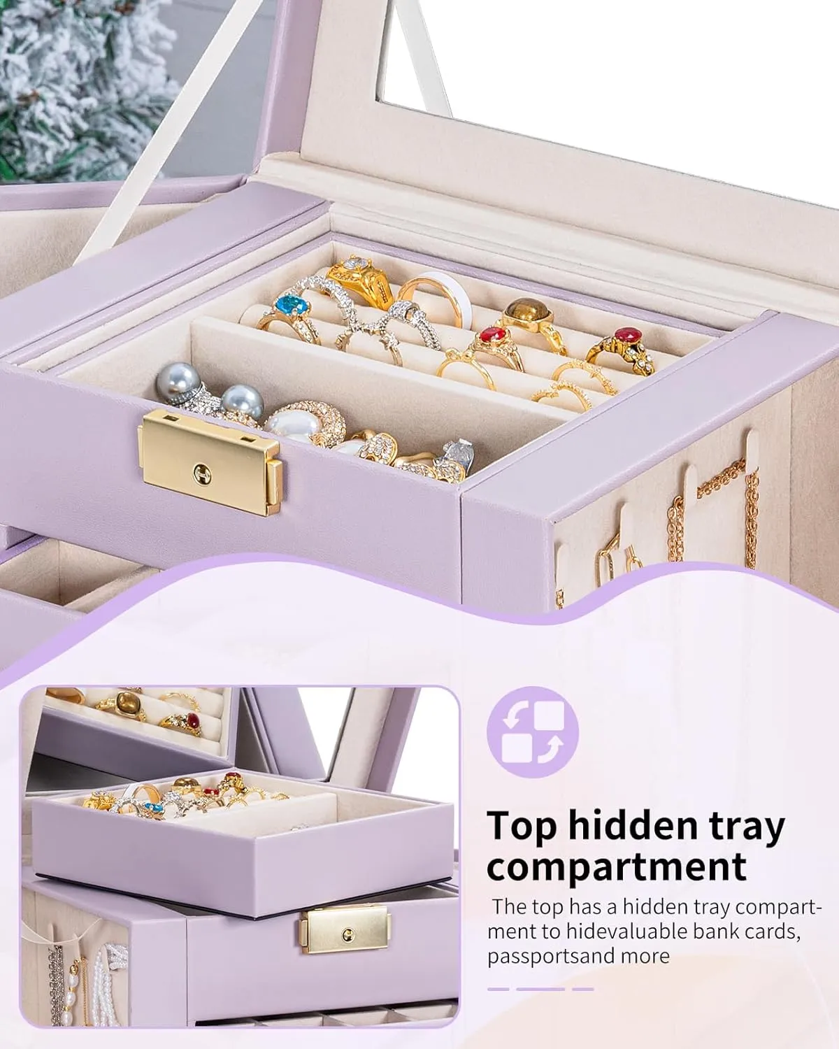with Mirror Purple AKOZLIN 5-Tier Jewelry Box Leather Jewelry Storage Organizer with 4 Drawers Lockable for Women Girls Ring Necklace Earring figural episode anthropology possibility foodstuff variously Bracelet Watches Holder 