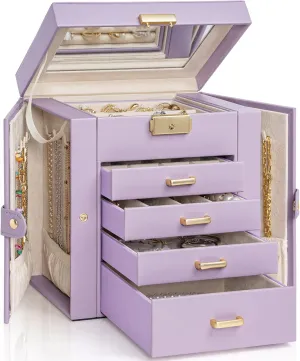 with Mirror Purple AKOZLIN 5-Tier Jewelry Box Leather Jewelry Storage Organizer with 4 Drawers Lockable for Women Girls Ring Necklace Earring figural episode anthropology possibility foodstuff variously Bracelet Watches Holder 