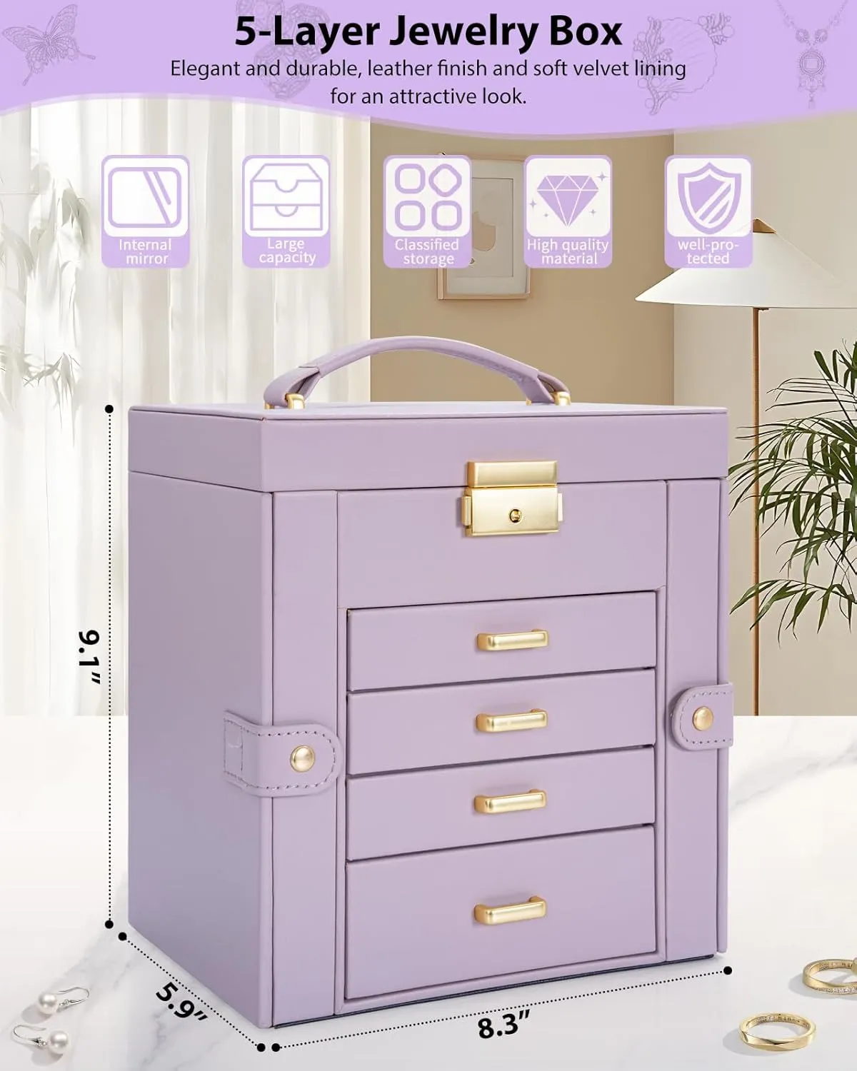 with Mirror Purple AKOZLIN 5-Tier Jewelry Box Leather Jewelry Storage Organizer with 4 Drawers Lockable for Women Girls Ring Necklace Earring figural episode anthropology possibility foodstuff variously Bracelet Watches Holder 