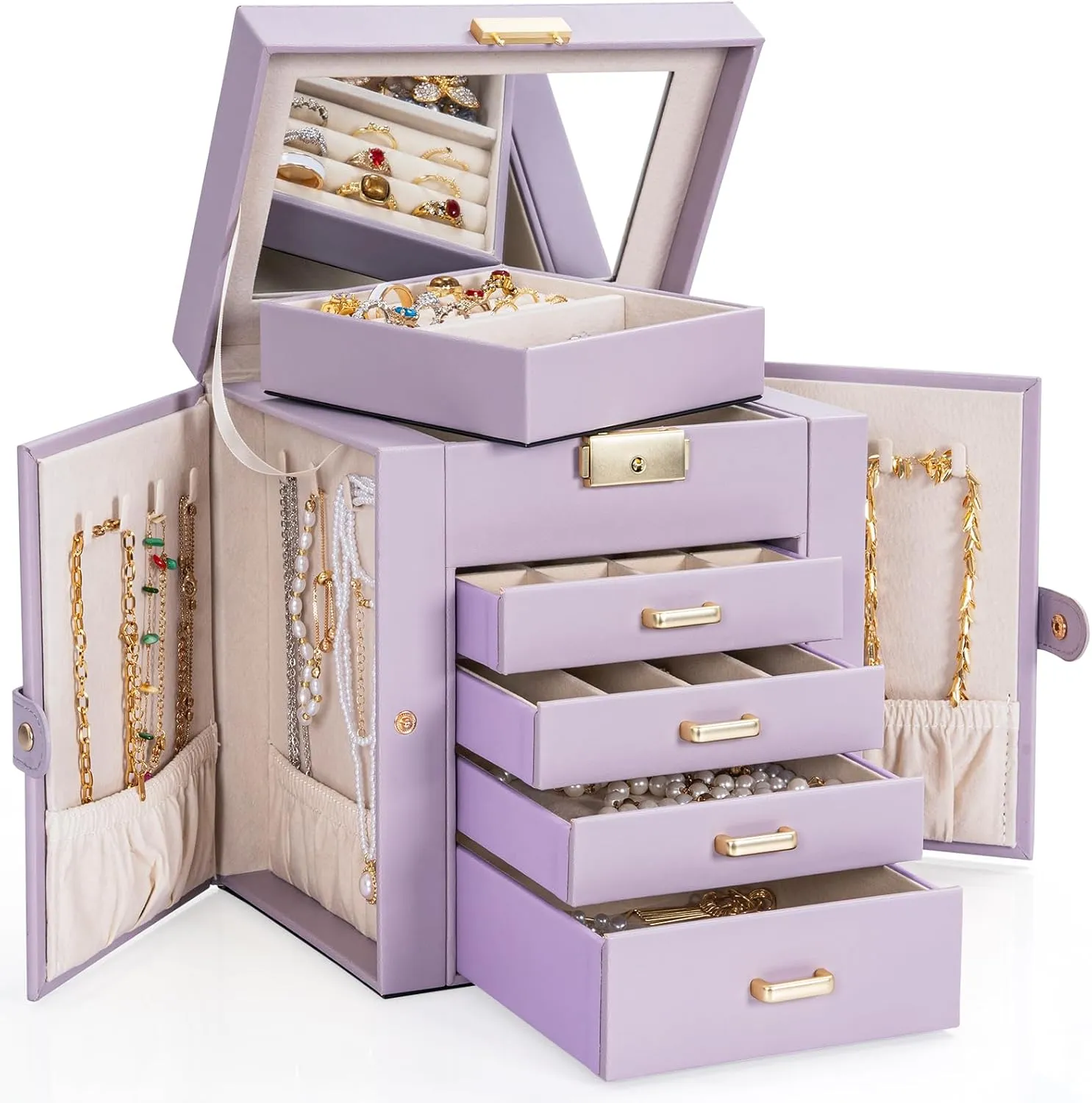 with Mirror Purple AKOZLIN 5-Tier Jewelry Box Leather Jewelry Storage Organizer with 4 Drawers Lockable for Women Girls Ring Necklace Earring figural episode anthropology possibility foodstuff variously Bracelet Watches Holder 