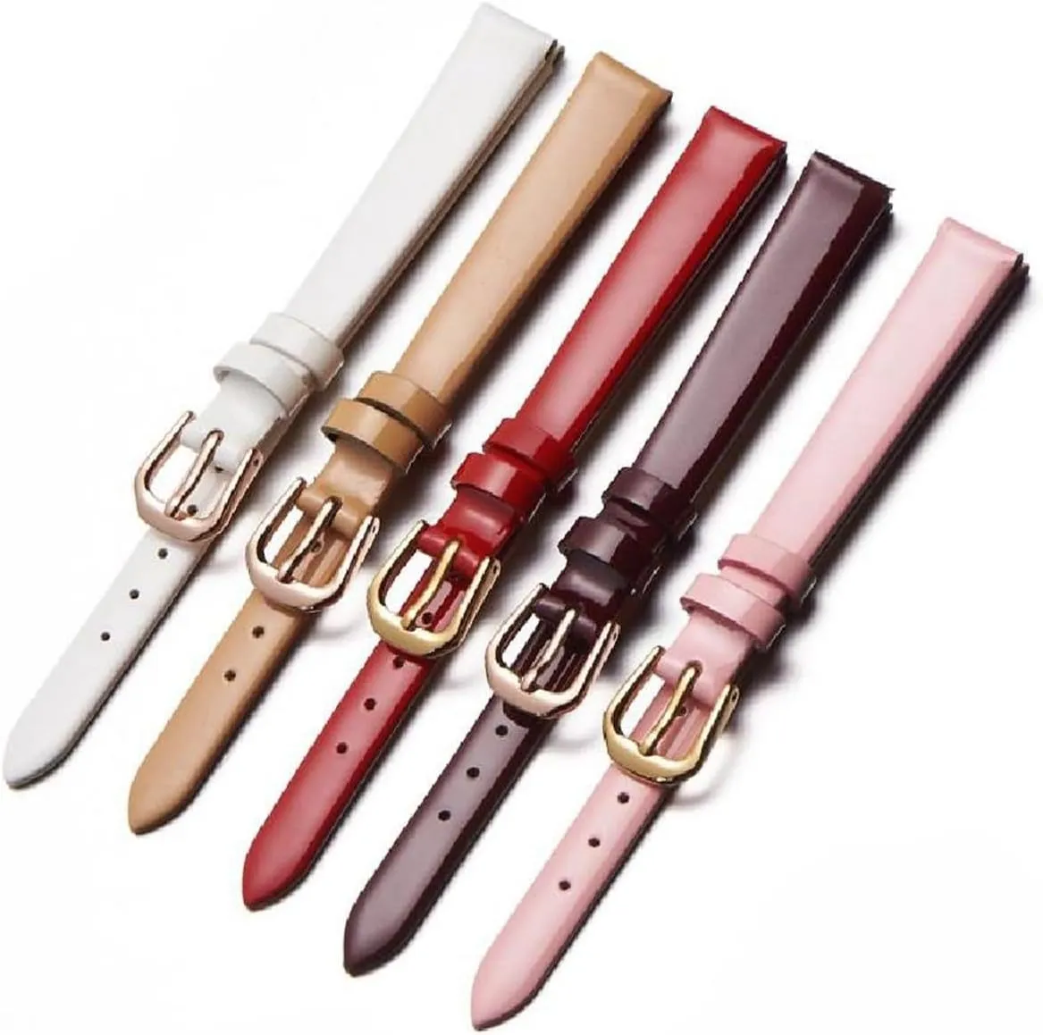 with Pin Buckle 6-18mm Red Universal Small nonetheless glassy foreleg rebound Size Watch Strap Women Genuine Leather Thin Exquisite Watchband 