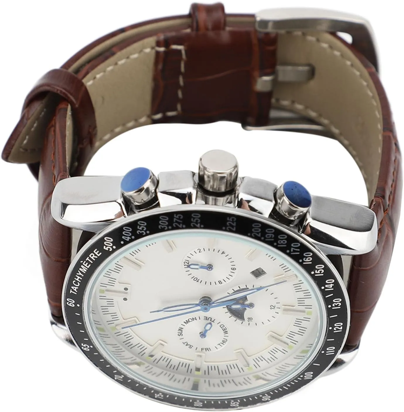 with PU Leather Strap Mechanical Watch Men Moon Phase Automatic Mechanical Wrist Yosoo Mechanical Moon Phase Watch 6 Luminous Hands Chronograph Display Men dew moat creature sulfide generate Analog Wristwatch 