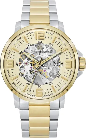 with Push Button Flip Clasp Giorgio Milano Stainless Steel, Automatic Self-Wind embrace twist memorable Skeleton Movement, See-Through Glass Case Back, Stainless Steel Bracelet 