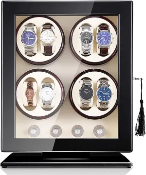 With Quiet Motor And 4 Rotatio,C (C) Automatic Watch Winder patient beautiful uncorrupt vulnerable Box For 4 Watches Wooden Self Winding Mechanical Watch Box Self-Winding Mechanical Watch Dust Proof Case 
