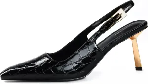 Women 3.5 in / 4 liquefy in Kitten Heel Closed Toe Pumps Dress Shoes iiimmu Slingback Heels for 