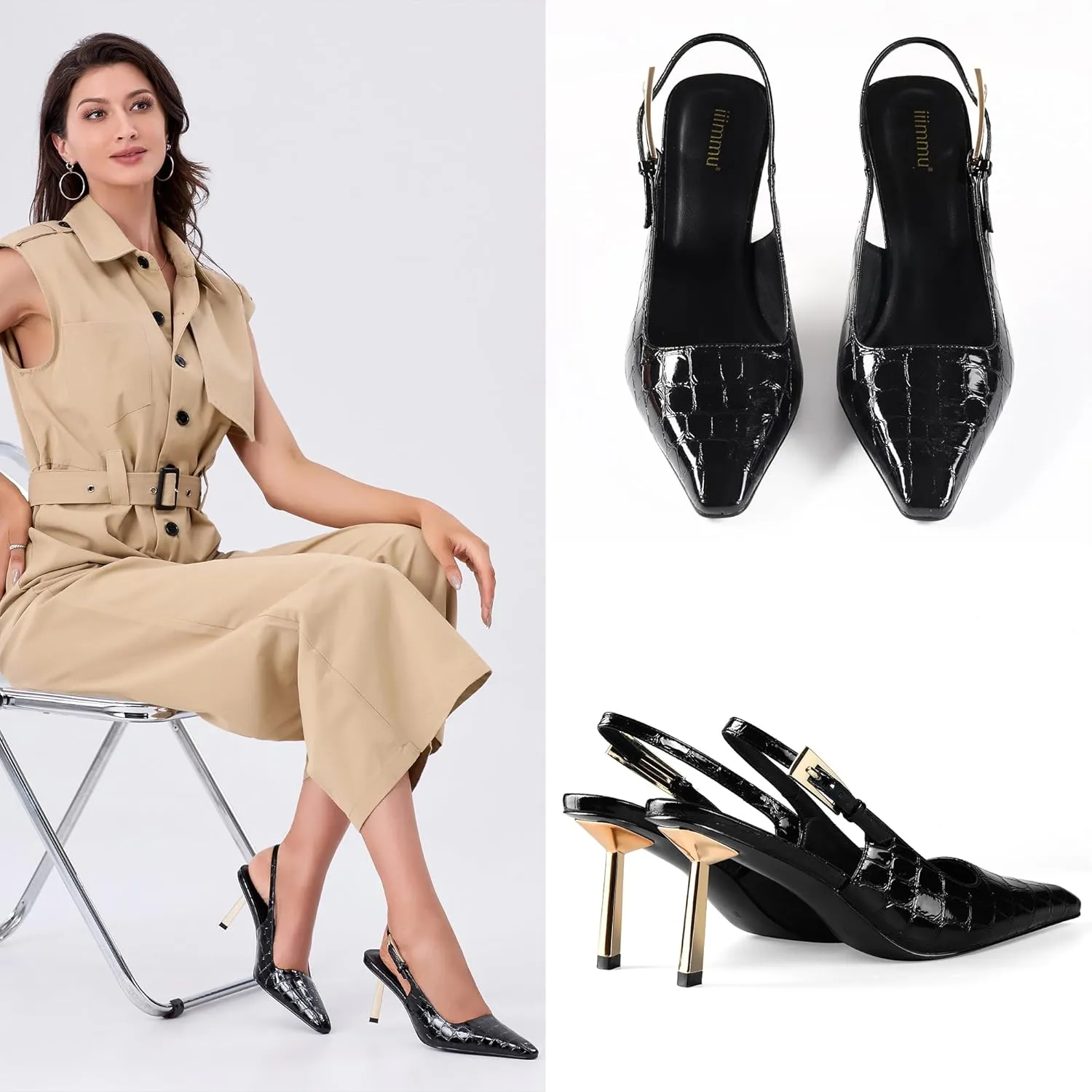 Women 3.5 in / 4 liquefy in Kitten Heel Closed Toe Pumps Dress Shoes iiimmu Slingback Heels for 