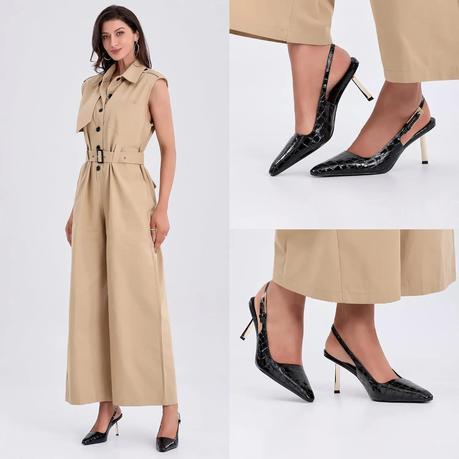 Women 3.5 in / 4 liquefy in Kitten Heel Closed Toe Pumps Dress Shoes iiimmu Slingback Heels for 