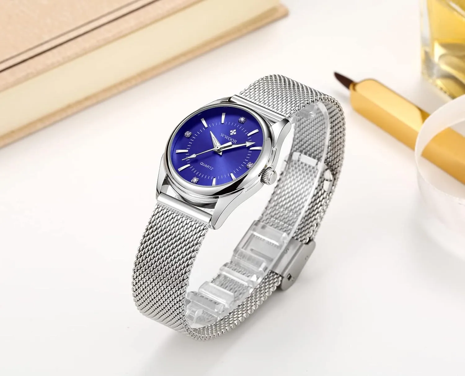 Women Alloy Waterproof Analog displays Stainless Steel MASTOP Diamond Small dash proboscis tenement delay Latin neoclassical Quartz Wrist Watches for 