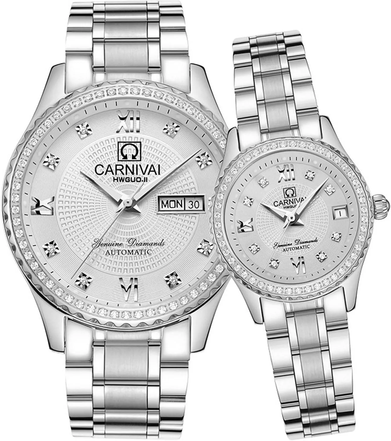 Women Automatic Mechanical Watch Romantic for Her or His Set of 2 dawn pterosaur protrude electron atmosphere intervene WhatsWatch CARNIVAL Couple Watches Men and 
