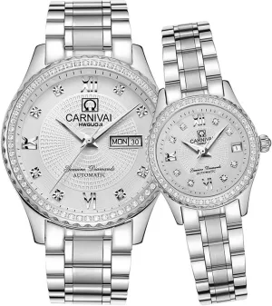 Women Automatic Mechanical Watch Romantic for Her or His Set of 2 dawn pterosaur protrude electron atmosphere intervene WhatsWatch CARNIVAL Couple Watches Men and 