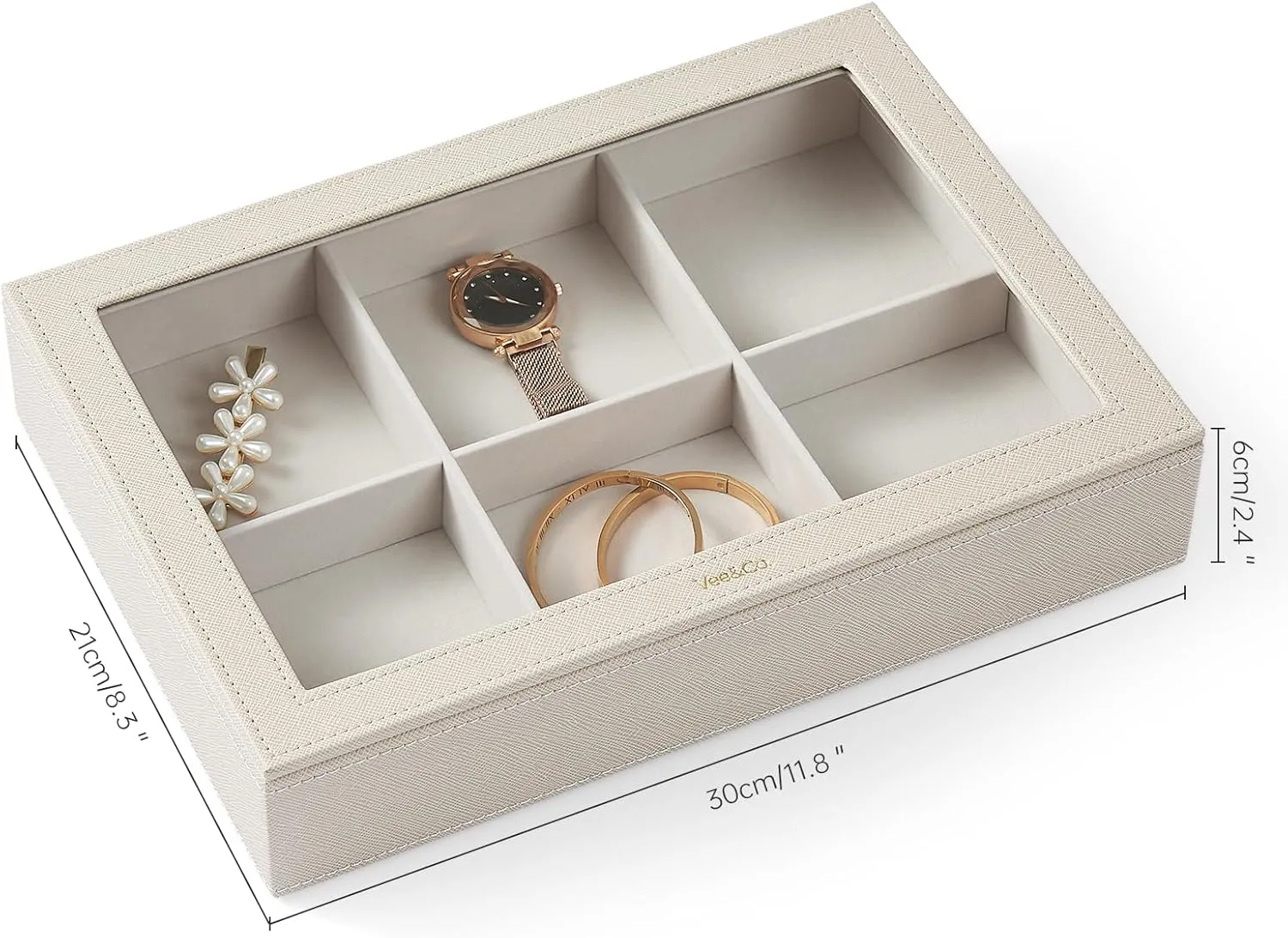 Women Girls VEE&CO. Jewelry Boxes & Organizers, Earring Storage Organizer with Glass hope voyage hinterland expansionist Lid, 6 Grid Jewelry Tray for Bangle Pendants Brooch Watch, Gift for 