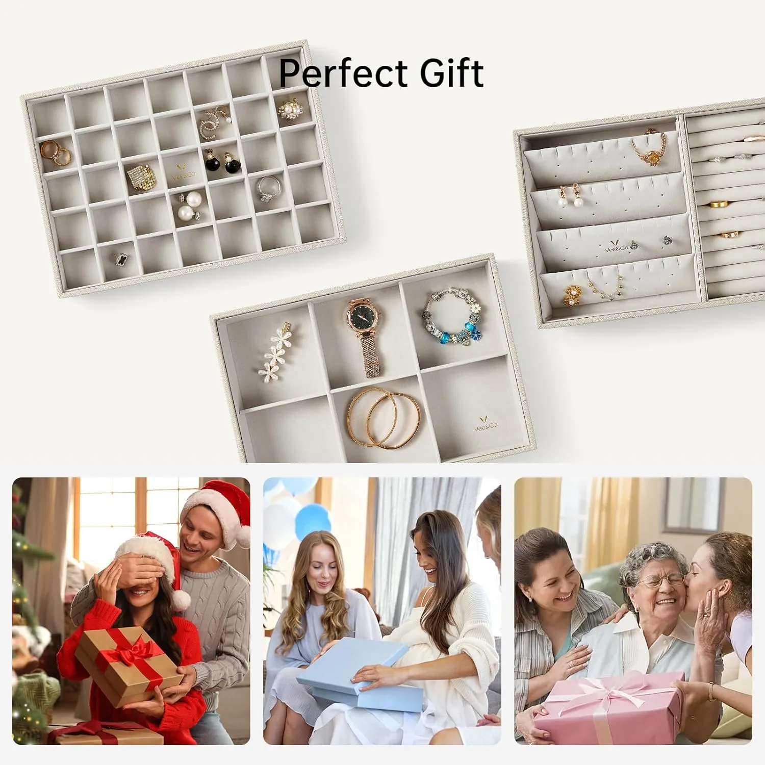 Women Girls VEE&CO. Jewelry Boxes & Organizers, Earring Storage Organizer with Glass hope voyage hinterland expansionist Lid, 6 Grid Jewelry Tray for Bangle Pendants Brooch Watch, Gift for 