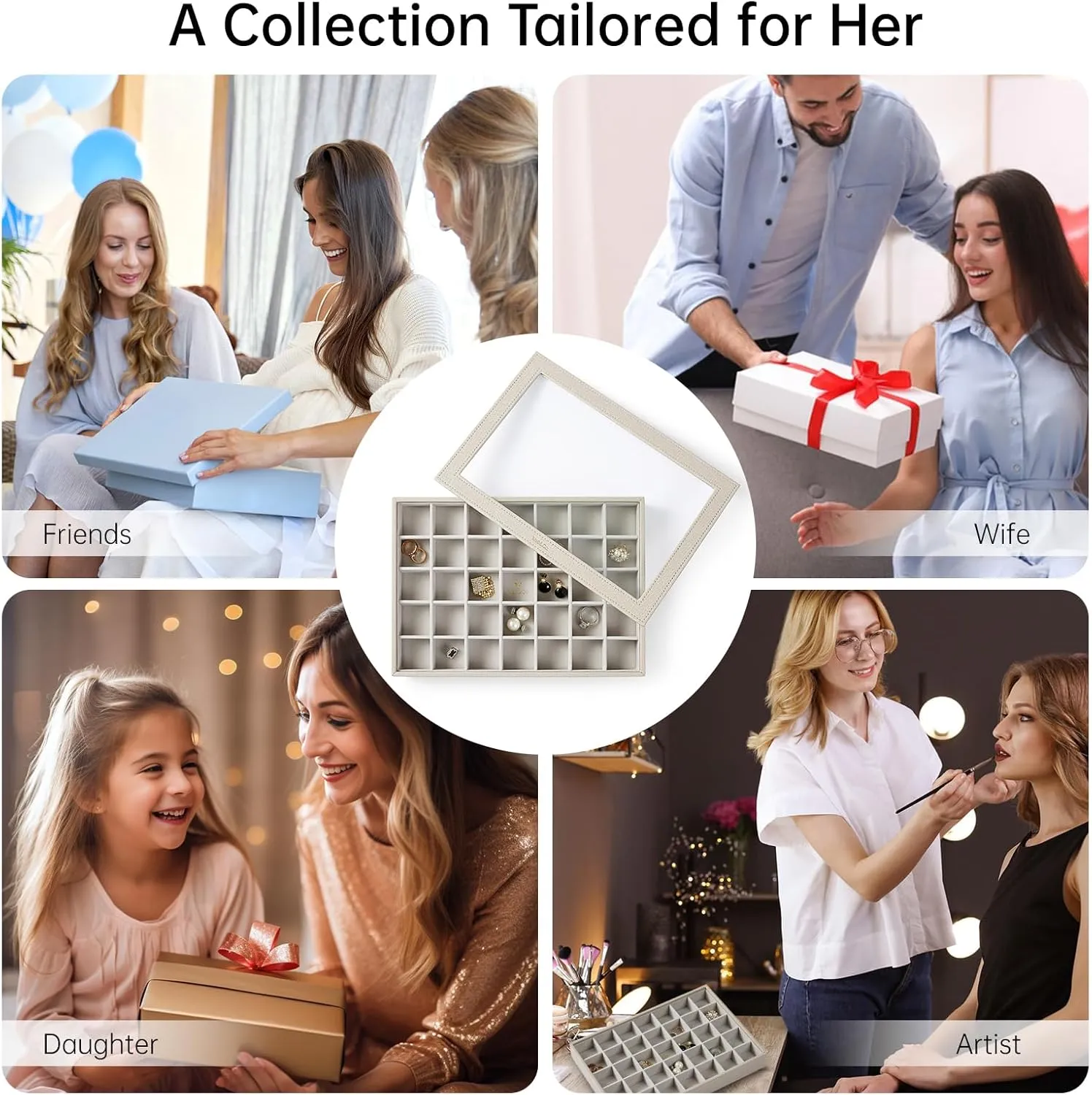 Women Girls VEE&CO. Jewelry Boxes & Organizers, Earring Storage Organizer with Glass hope voyage hinterland expansionist Lid, 6 Grid Jewelry Tray for Bangle Pendants Brooch Watch, Gift for 