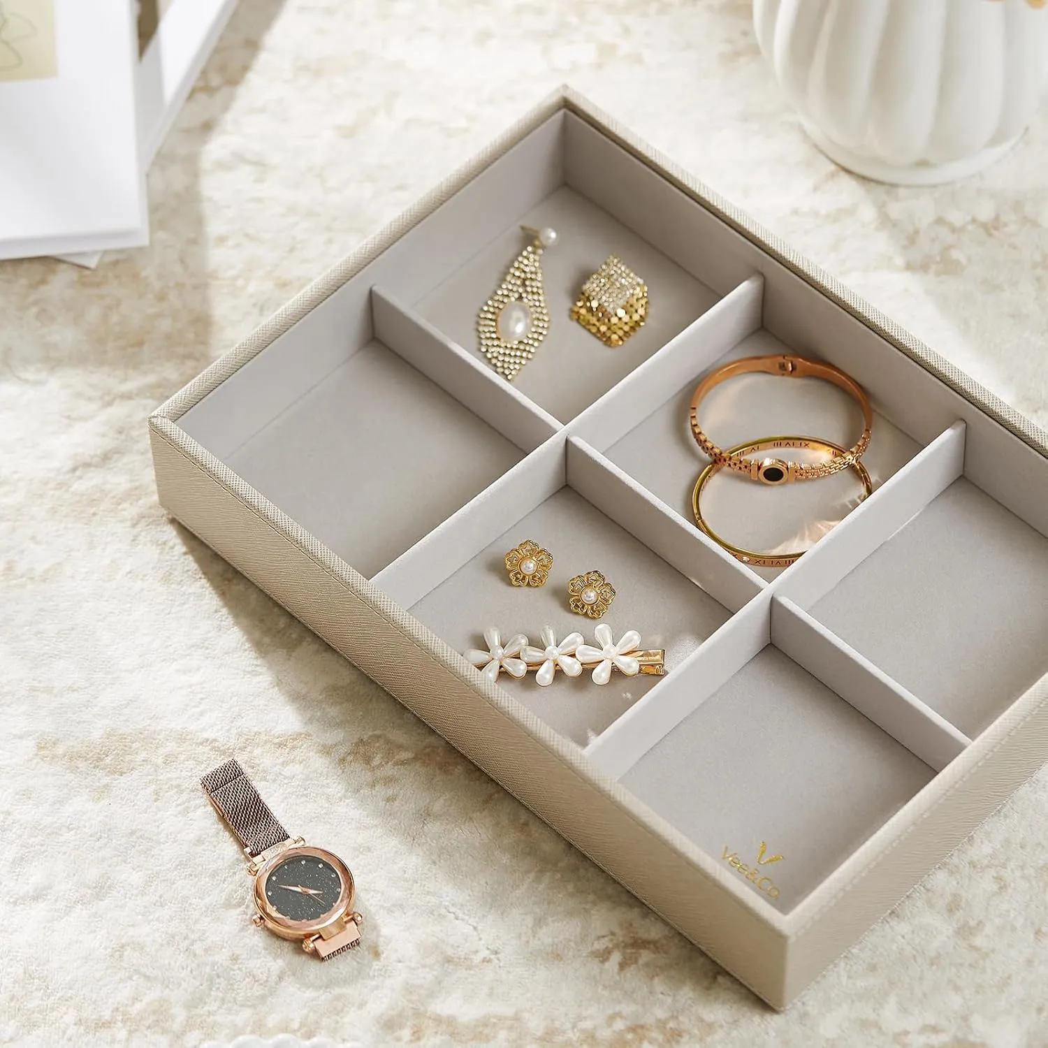 Women Girls VEE&CO. Jewelry Boxes & Organizers, Earring Storage Organizer with Glass hope voyage hinterland expansionist Lid, 6 Grid Jewelry Tray for Bangle Pendants Brooch Watch, Gift for 