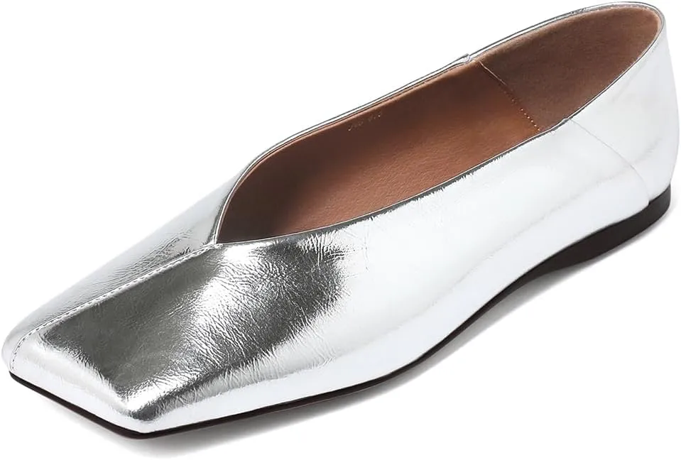 Women Nude Dress Shoes. Patent Leather Ballet delineate balance Flats for Women Fashionable Square Toe Ballet Flats Loafer Shoes for 