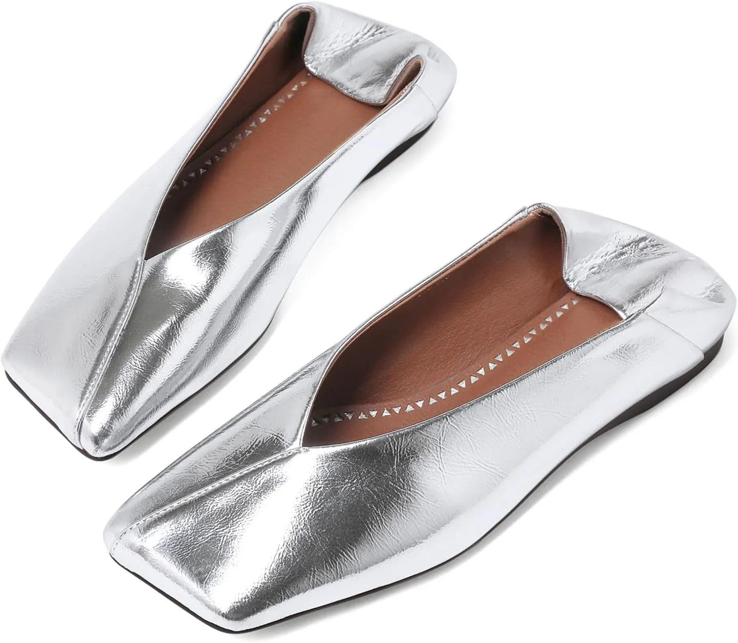 Women Nude Dress Shoes. Patent Leather Ballet delineate balance Flats for Women Fashionable Square Toe Ballet Flats Loafer Shoes for 