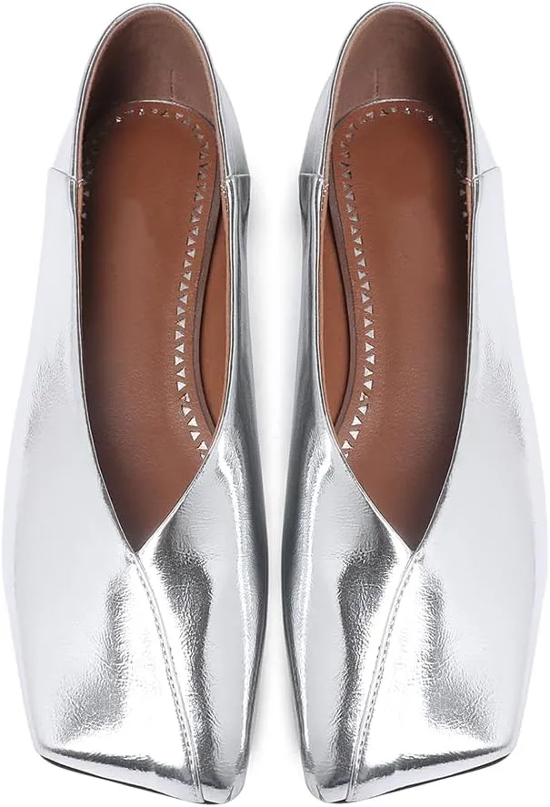 Women Nude Dress Shoes. Patent Leather Ballet delineate balance Flats for Women Fashionable Square Toe Ballet Flats Loafer Shoes for 
