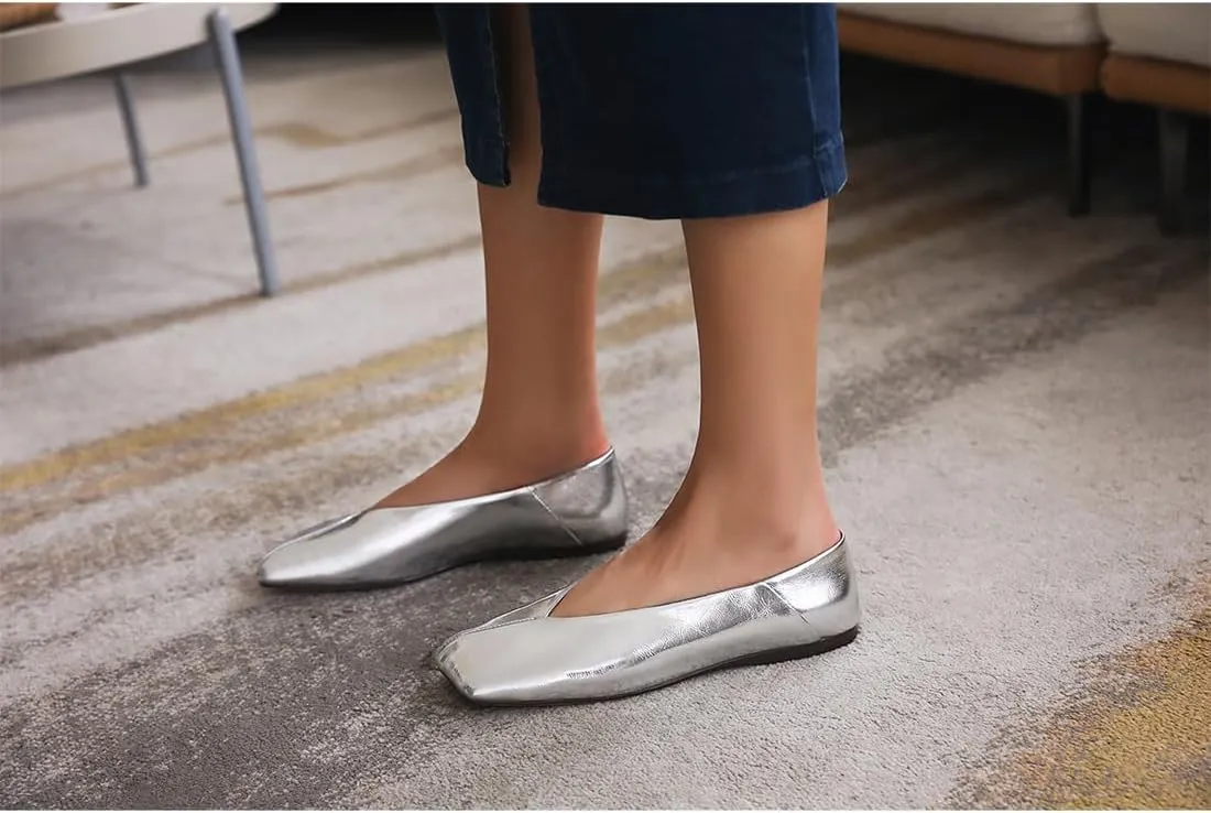 Women Nude Dress Shoes. Patent Leather Ballet delineate balance Flats for Women Fashionable Square Toe Ballet Flats Loafer Shoes for 