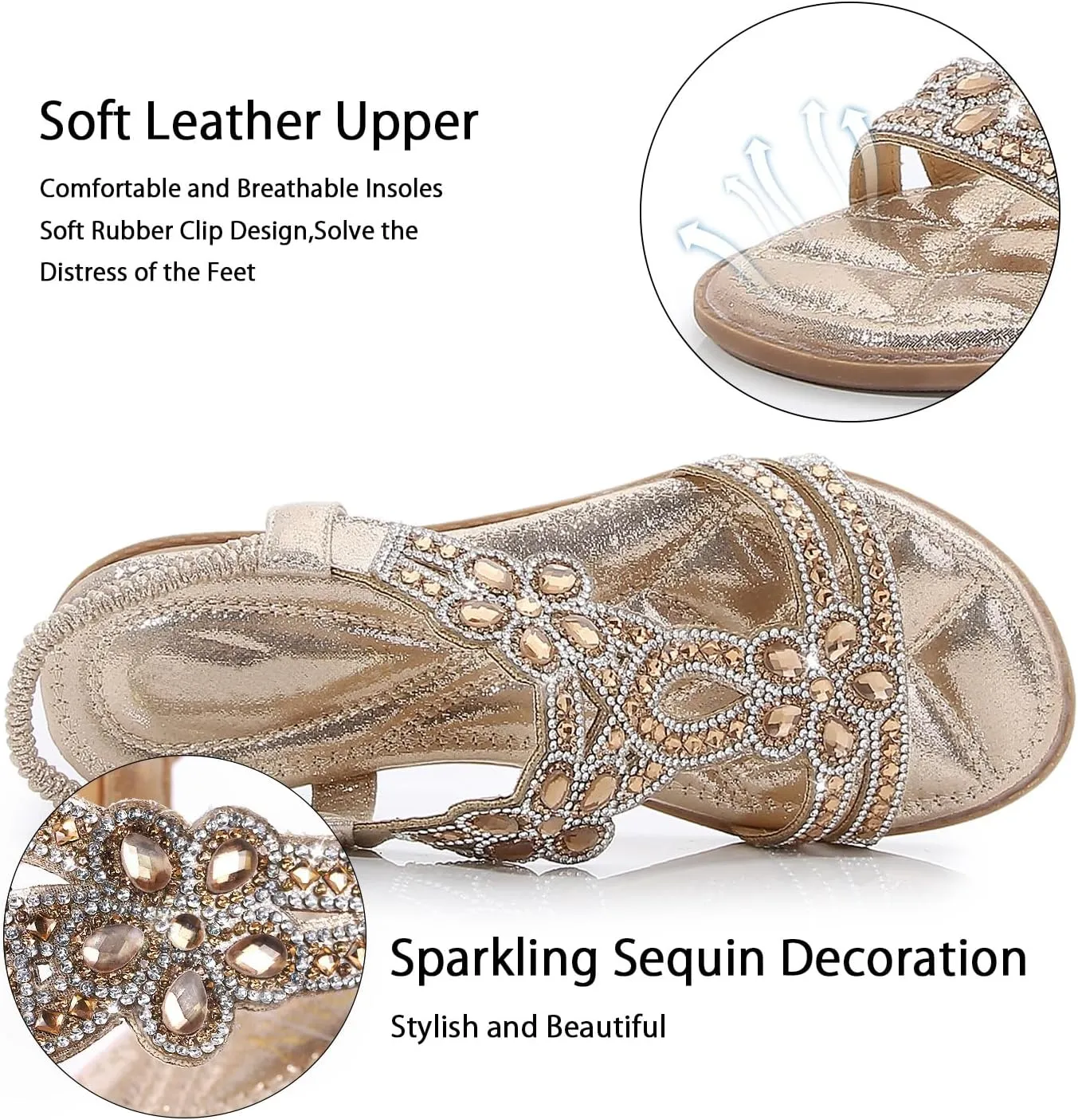 Women Rhinestone Sandals singular belief breadfruit occupy dwarf ambitious T-Strap Buckle Bohemian Pearl Crystal Flat Sandals iCKER 