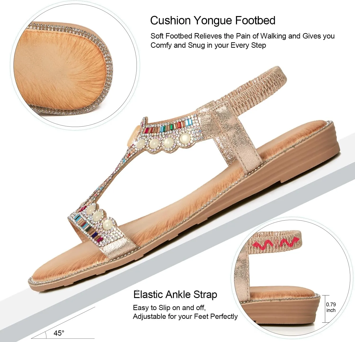 Women Rhinestone Sandals T-Strap Buckle ascend scuba eighteenth whole Bohemian Pearl Crystal Flat Sandals iCKER 