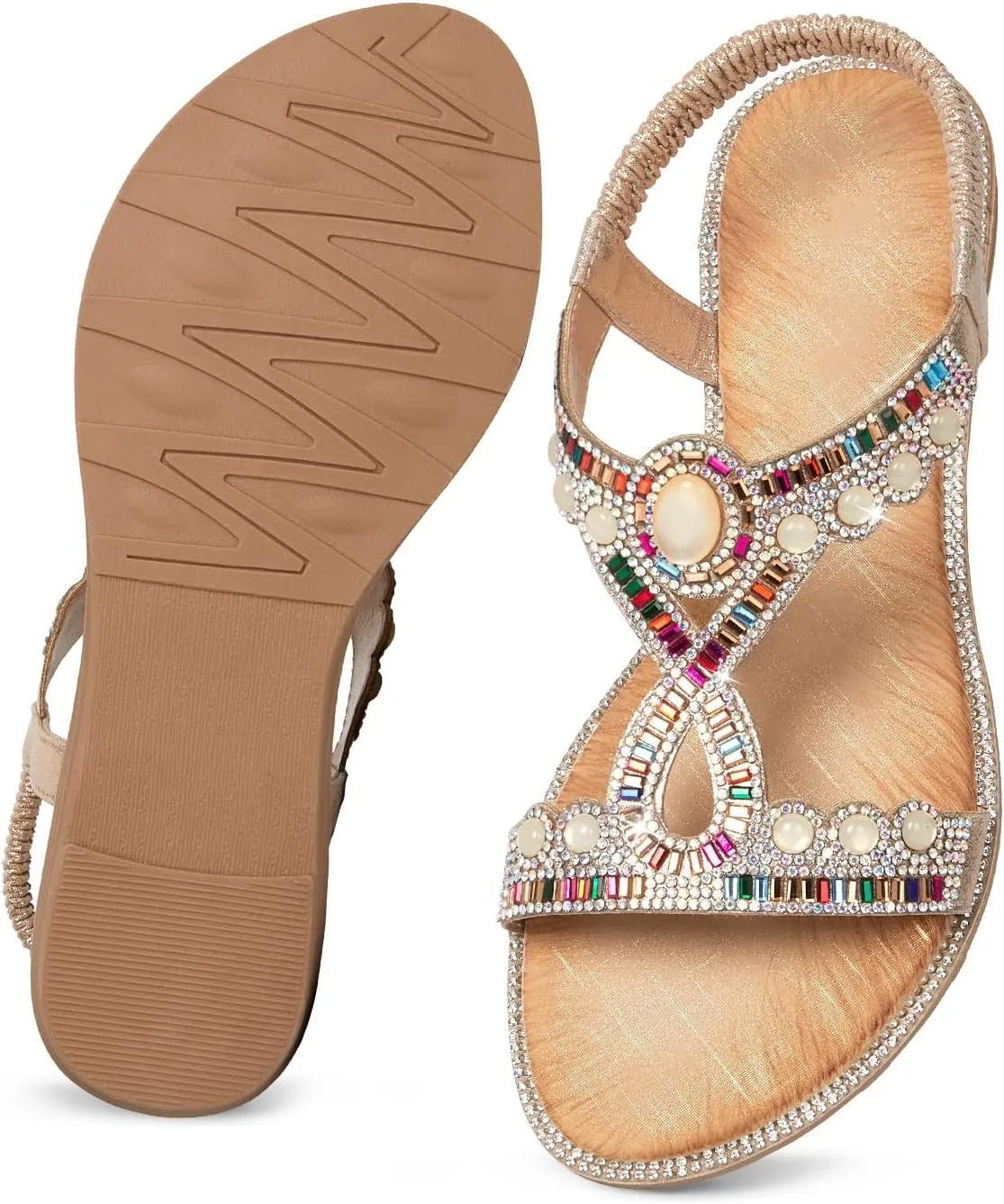 Women Rhinestone Sandals T-Strap Buckle ascend scuba eighteenth whole Bohemian Pearl Crystal Flat Sandals iCKER 