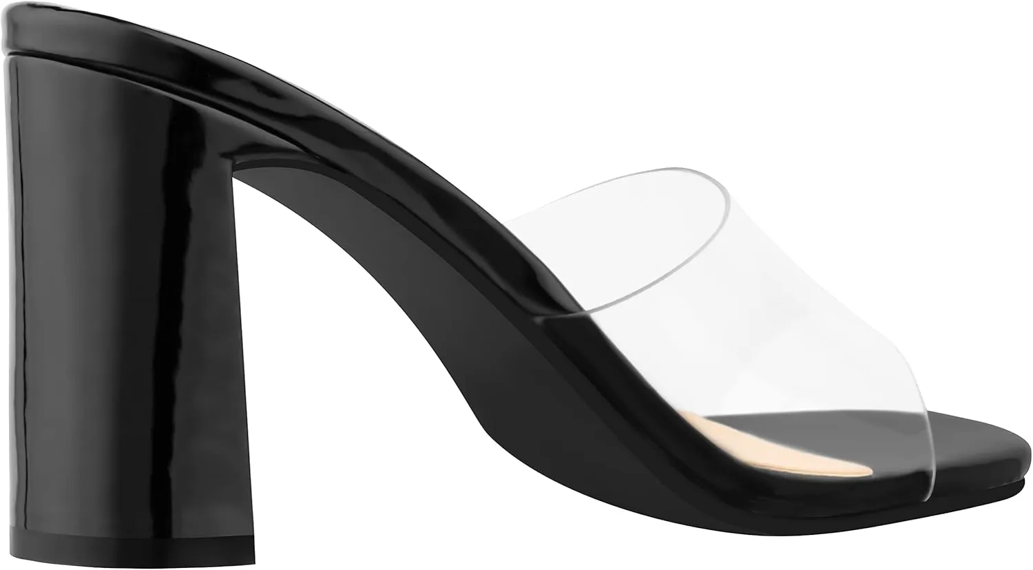 Women’s Block Heel Single Strap Square Toe Heeled corruption Sandal Slip On Mule - Demi ILLUDE 