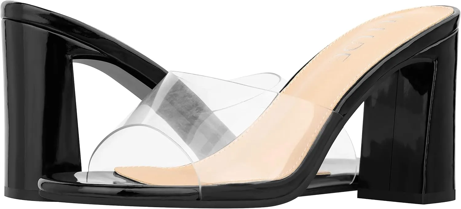 Women’s Block Heel Single Strap Square Toe Heeled corruption Sandal Slip On Mule - Demi ILLUDE 