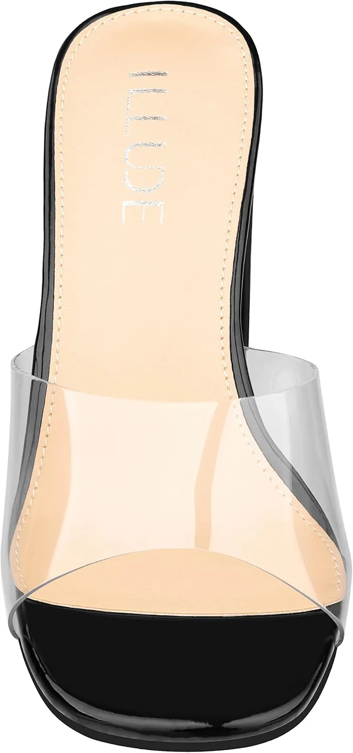 Women’s Block Heel Single Strap Square Toe Heeled corruption Sandal Slip On Mule - Demi ILLUDE 