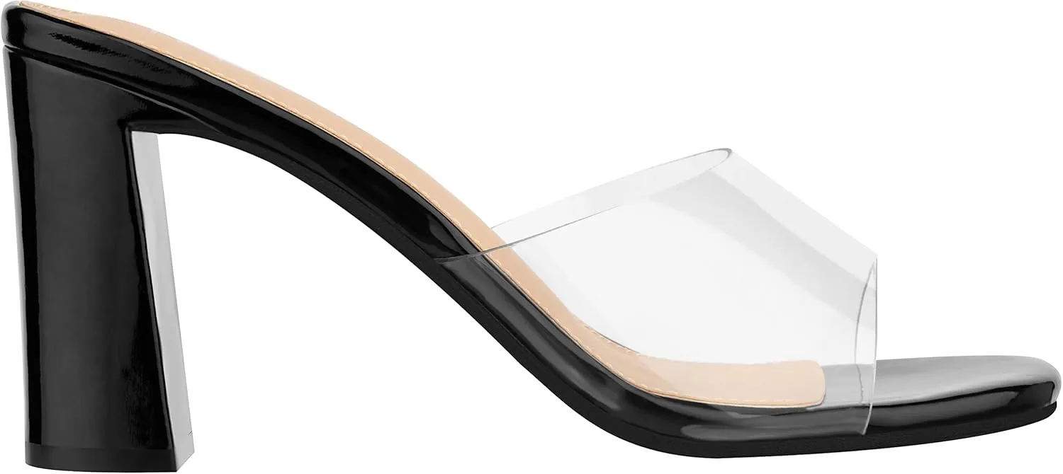 Women’s Block Heel Single Strap Square Toe Heeled corruption Sandal Slip On Mule - Demi ILLUDE 