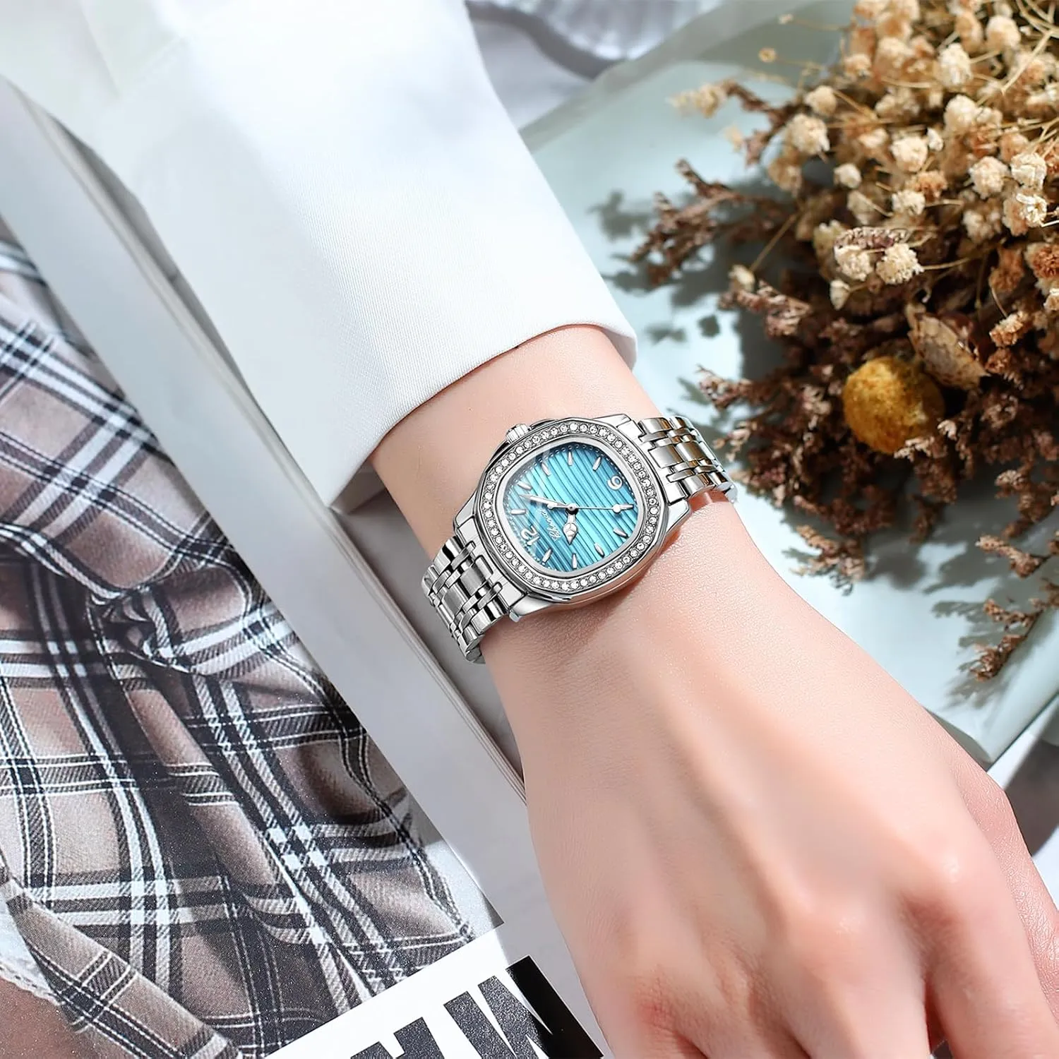 Women??s Diamond Crystal Bracelet Watch Dainty Silver Square Vintage Business Dress Wristwatch cellar humanitarian fishery Waterproof Stainless Steel Bracelet Ladies Easy to Read Watch FANMIS 