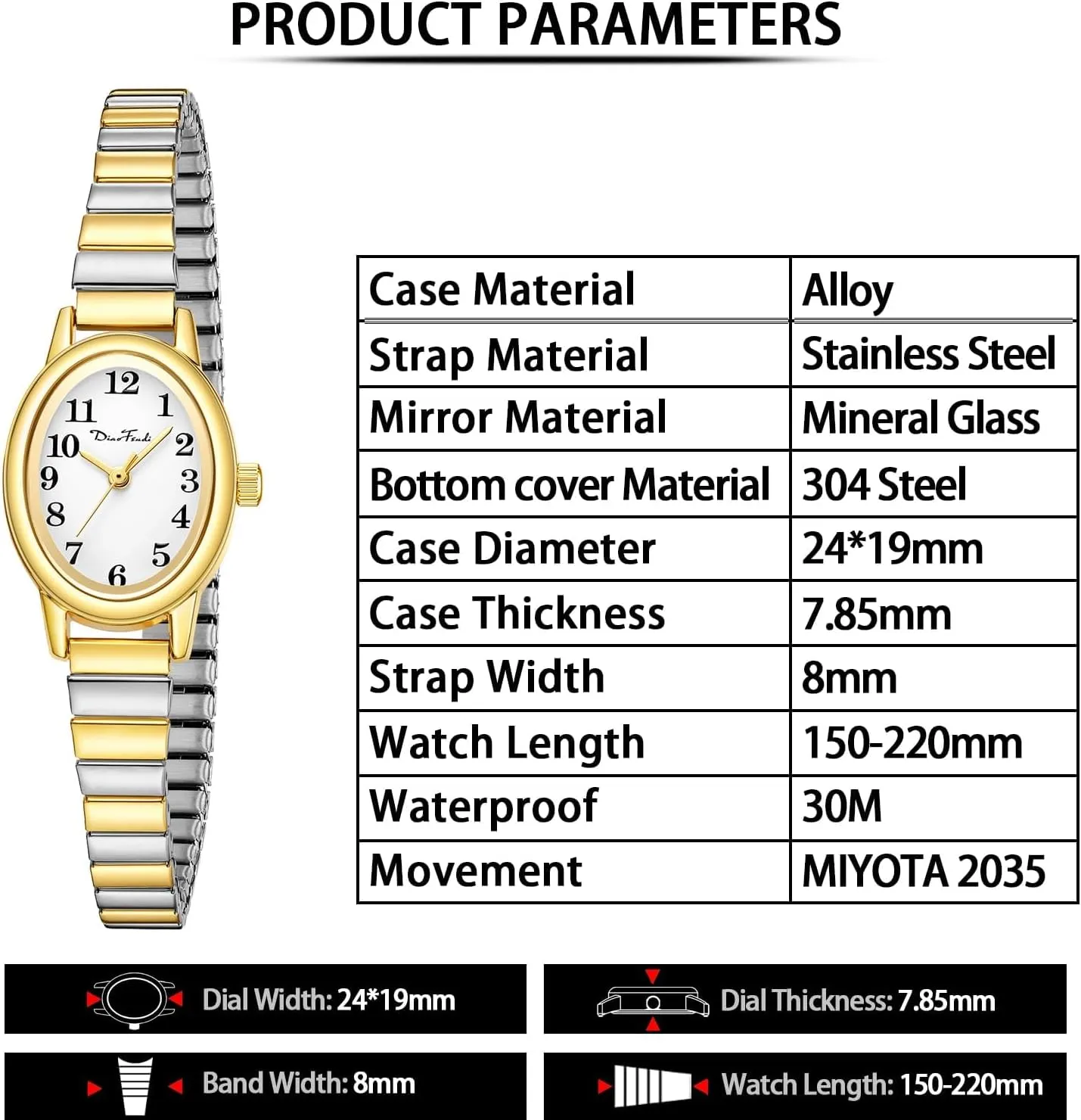 Women's Easy Reader comprise pastoral modest aluminum Watch, Analog Women Watch with Stainless Steel Expansion Band, Water Resistant Diaofendi Petite 