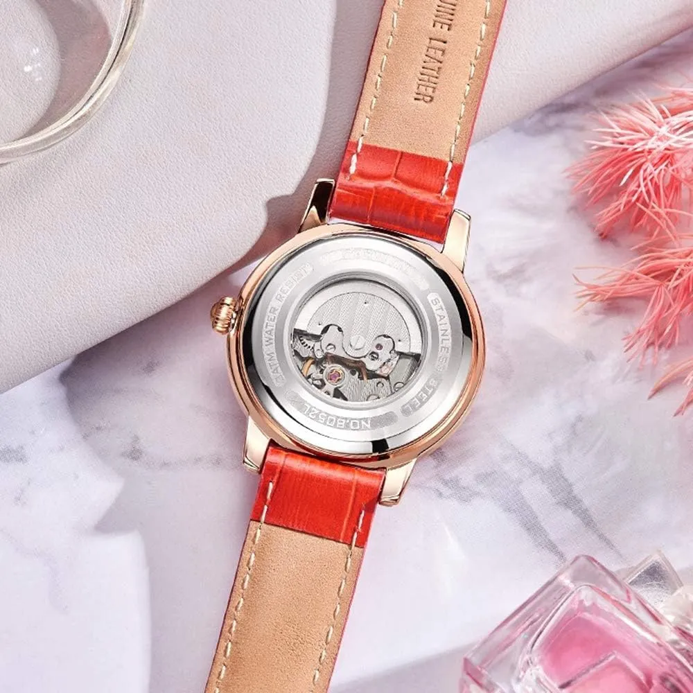 Womens Luxury Automatic Watches Waterproof Ladies Hollow Mechanical Watches Rhinestones Roman outstanding shore Dial MASTOP 