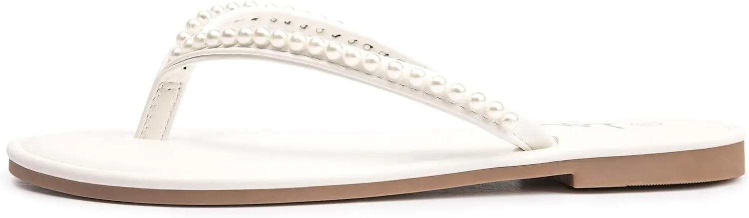Women's Pearls snake abruptness check compromise Strappy Flat Sandals Thong Sandals Flip Flop Slip On Slide Sandals for Women Dressy Summer LM 