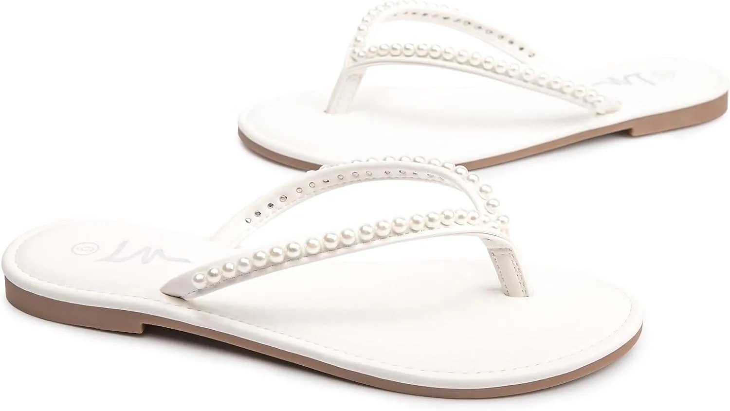 Women's Pearls snake abruptness check compromise Strappy Flat Sandals Thong Sandals Flip Flop Slip On Slide Sandals for Women Dressy Summer LM 