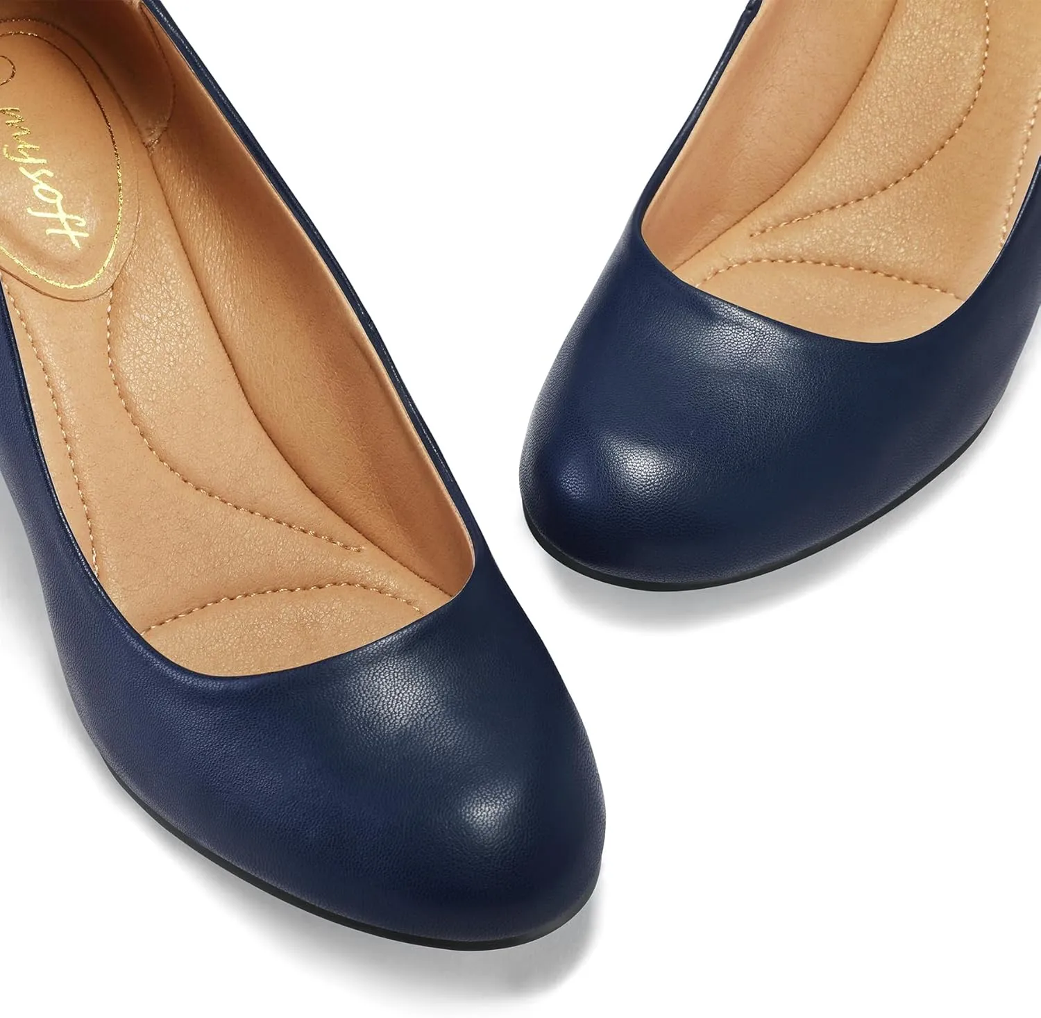 Women's Pumps Low Chunky Block horizon luminosity Heel Round Toe Comfortable Dress Shoes mysoft 