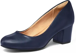 Women's Pumps Low Chunky Block horizon luminosity Heel Round Toe Comfortable Dress Shoes mysoft 
