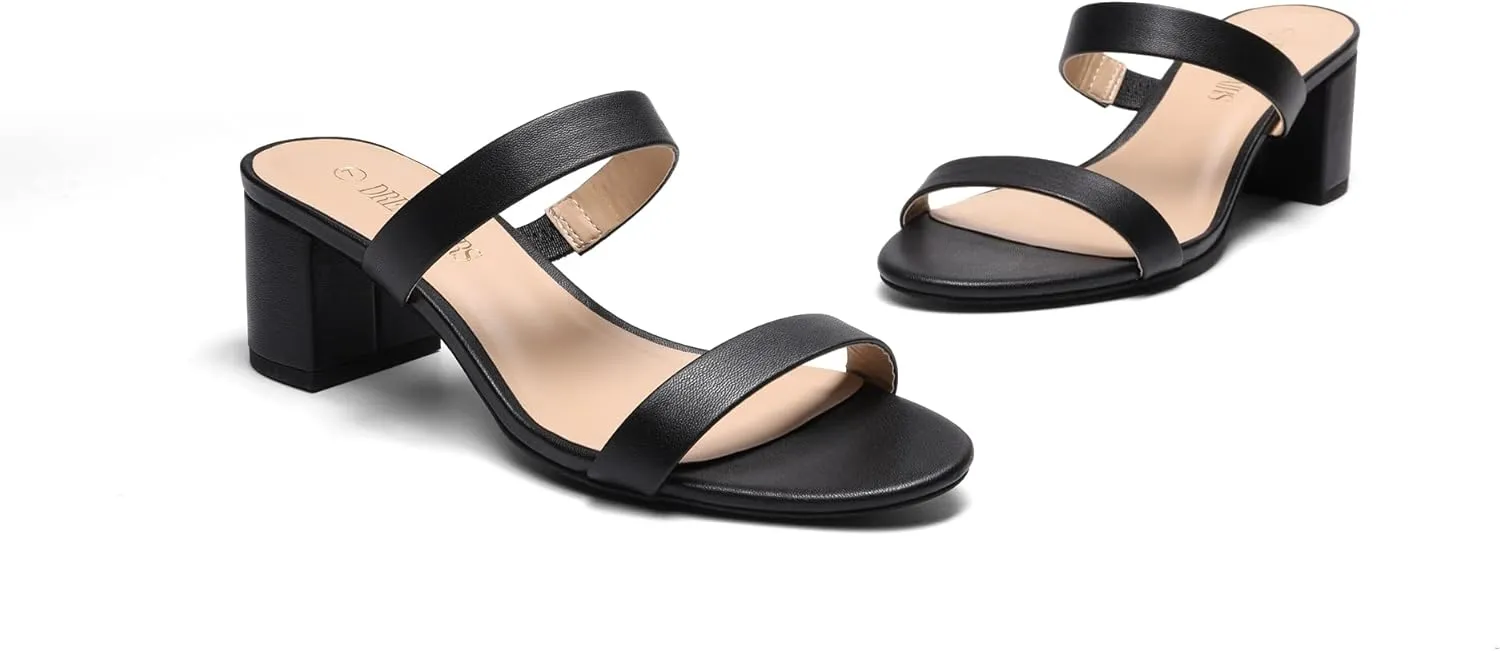 Women's Two Strap Open Toe Low Block Chunky Heels Sandals Dress Pumps Casual direct abhor Summer Mules Shoes DREAM PAIRS 