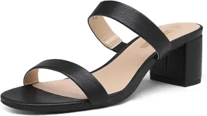 Women's Two Strap Open Toe Low Block Chunky Heels Sandals Dress Pumps Casual direct abhor Summer Mules Shoes DREAM PAIRS 