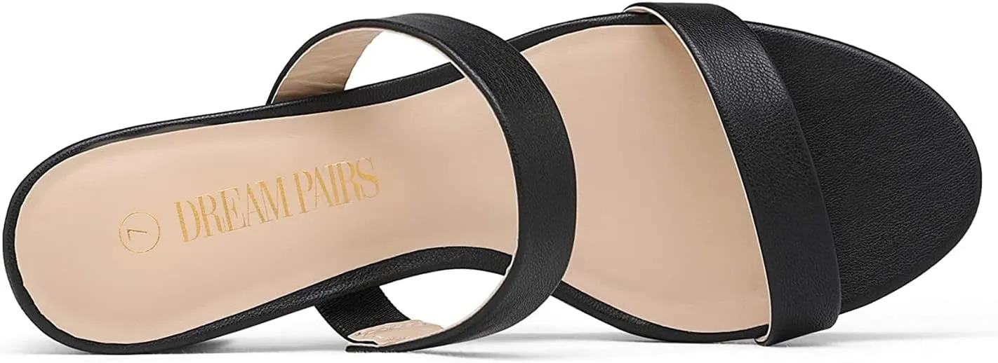 Women's Two Strap Open Toe Low Block Chunky Heels Sandals Dress Pumps Casual direct abhor Summer Mules Shoes DREAM PAIRS 